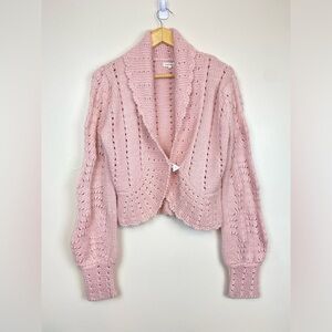 VINTAGE ANTHROPOLOGIE X TWIGGY Y2K WOOL BLEND KNIT CARDIGAN BISHOP SLEEVE LARGE